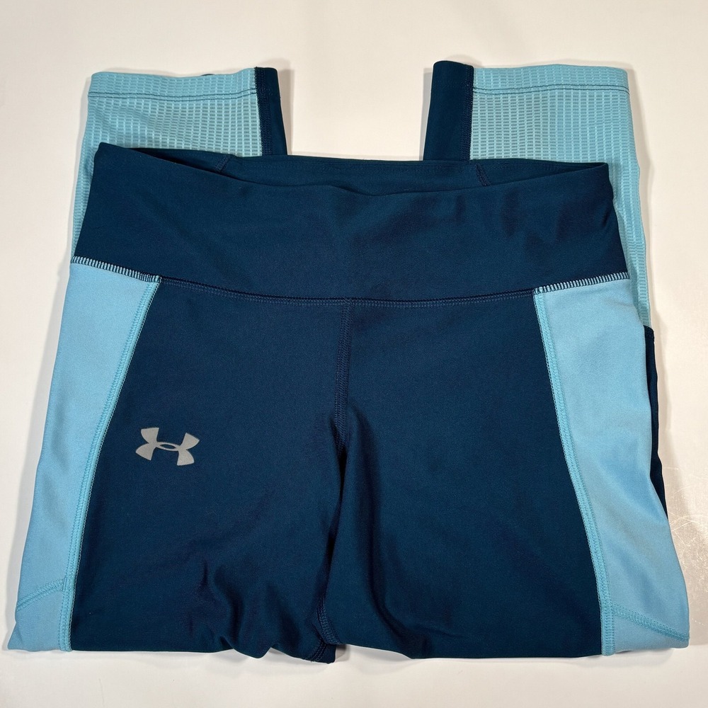 Under Armour Heat Gear Base Layer Leggings Teal Compression 19.5" Womens Sz M